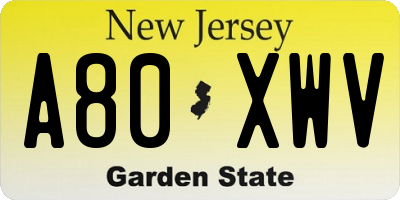 NJ license plate A80XWV