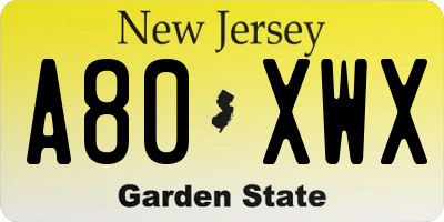 NJ license plate A80XWX