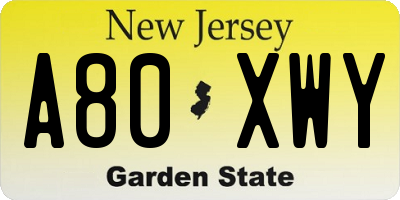 NJ license plate A80XWY