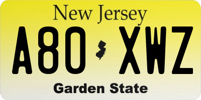 NJ license plate A80XWZ