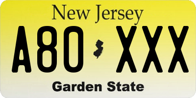 NJ license plate A80XXX