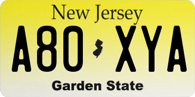 NJ license plate A80XYA