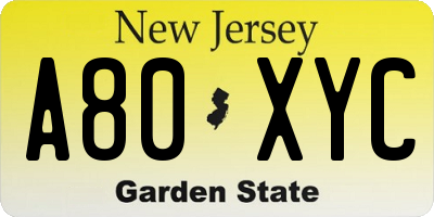 NJ license plate A80XYC