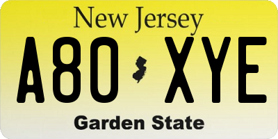 NJ license plate A80XYE