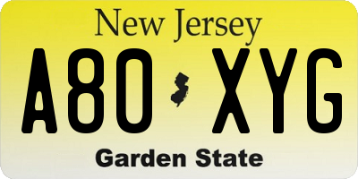 NJ license plate A80XYG