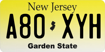 NJ license plate A80XYH