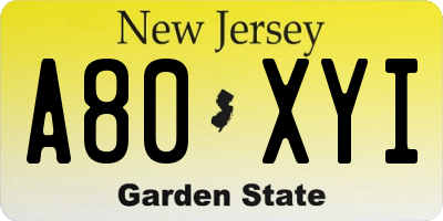 NJ license plate A80XYI