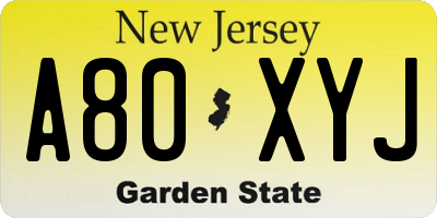 NJ license plate A80XYJ
