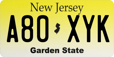 NJ license plate A80XYK