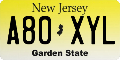 NJ license plate A80XYL