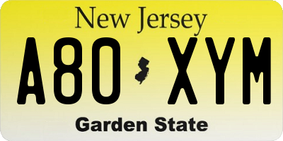 NJ license plate A80XYM