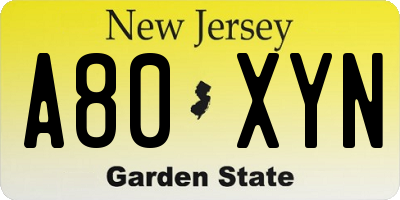 NJ license plate A80XYN