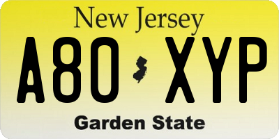 NJ license plate A80XYP