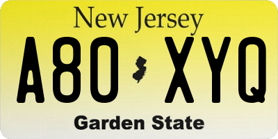 NJ license plate A80XYQ