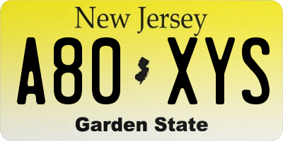 NJ license plate A80XYS