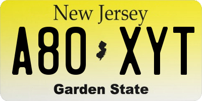 NJ license plate A80XYT