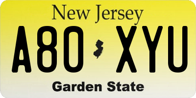 NJ license plate A80XYU