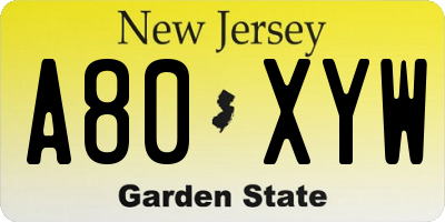 NJ license plate A80XYW
