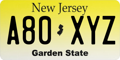 NJ license plate A80XYZ