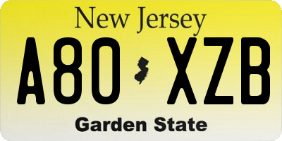 NJ license plate A80XZB