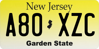 NJ license plate A80XZC