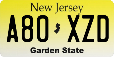 NJ license plate A80XZD