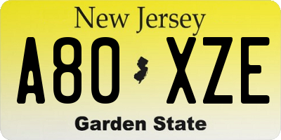 NJ license plate A80XZE