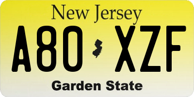 NJ license plate A80XZF