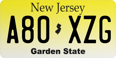 NJ license plate A80XZG