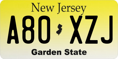 NJ license plate A80XZJ