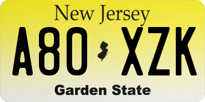 NJ license plate A80XZK