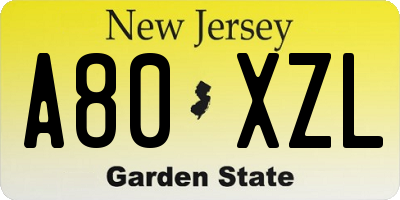 NJ license plate A80XZL
