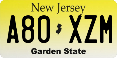 NJ license plate A80XZM