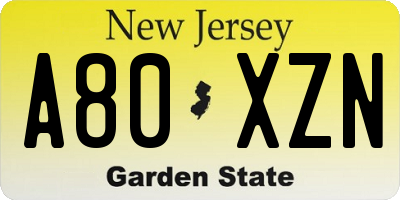 NJ license plate A80XZN