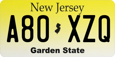 NJ license plate A80XZQ