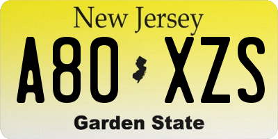 NJ license plate A80XZS