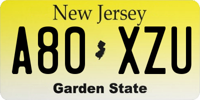 NJ license plate A80XZU