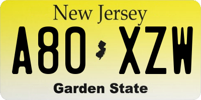 NJ license plate A80XZW