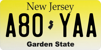 NJ license plate A80YAA