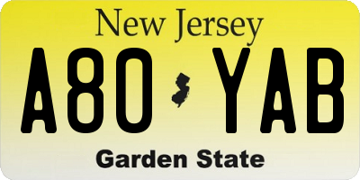 NJ license plate A80YAB
