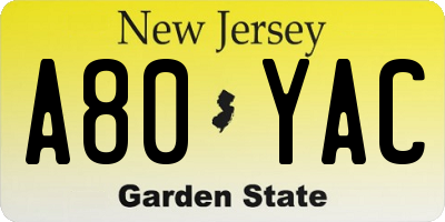 NJ license plate A80YAC
