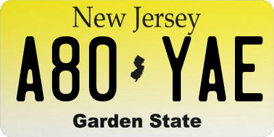NJ license plate A80YAE