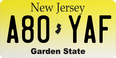 NJ license plate A80YAF