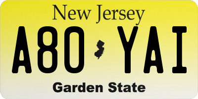 NJ license plate A80YAI