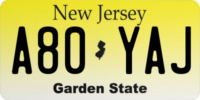 NJ license plate A80YAJ