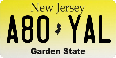 NJ license plate A80YAL