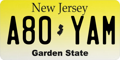 NJ license plate A80YAM