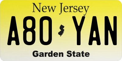 NJ license plate A80YAN