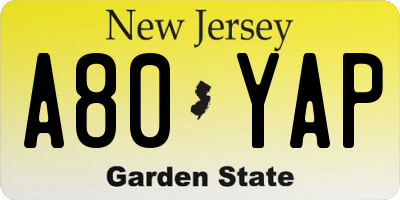 NJ license plate A80YAP