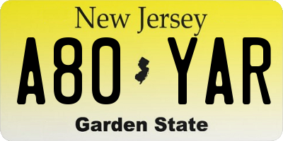 NJ license plate A80YAR